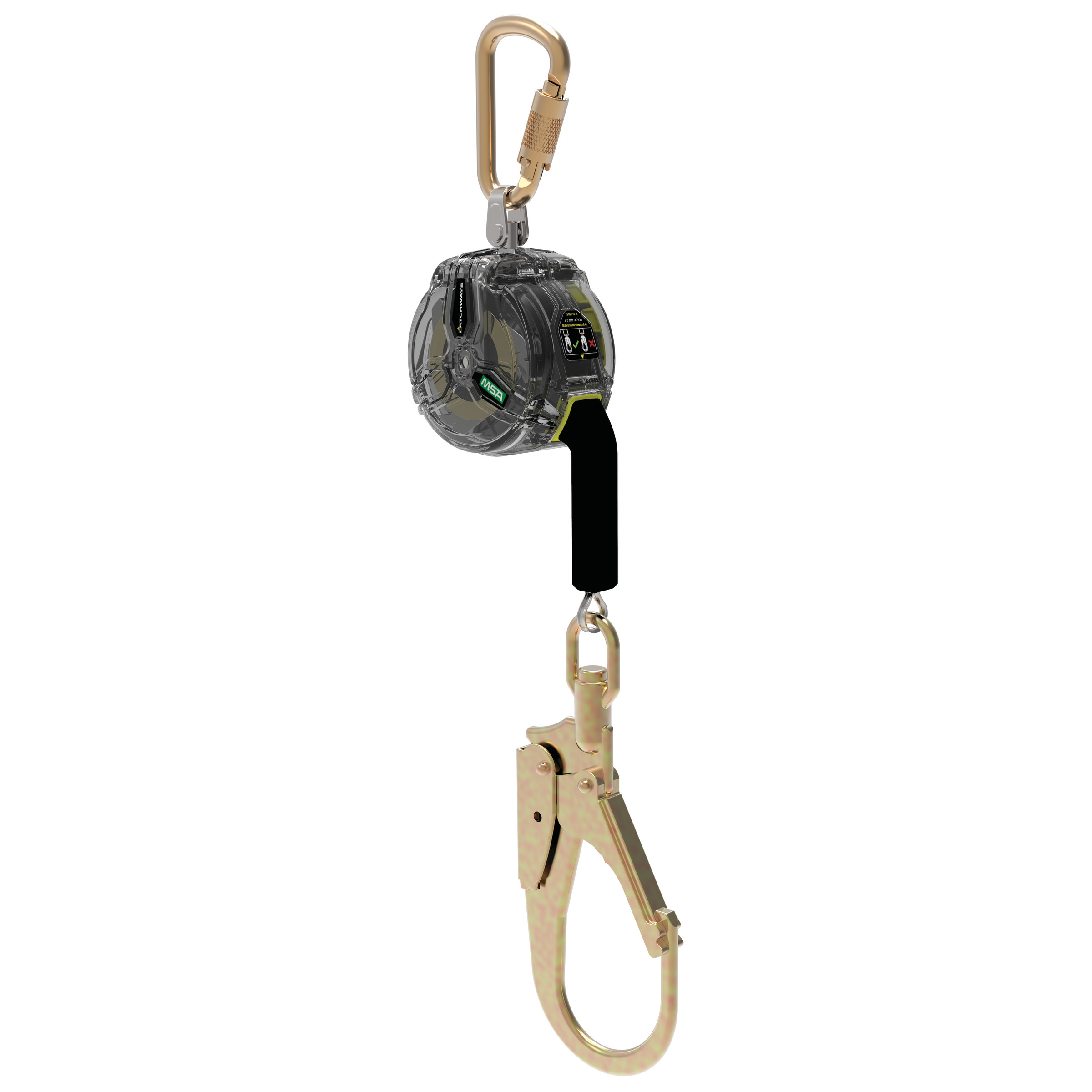 V-TEC CABLE PFL, 10' (3m), single-leg, 36CLS snaphook, steel carabiner (top), CSA Z259.2.2, Clear